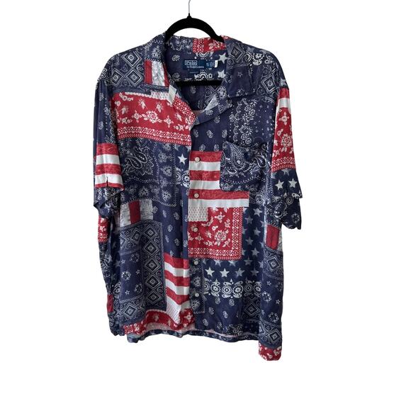 POLO Ralph Lauren Classic Fit Patchwork-Print Camp Shirt Mens XXL